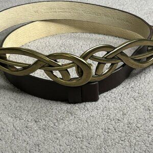 Chicos Belt Womens Medium Large Gold Tone Interlocking Buckle Boho Statement